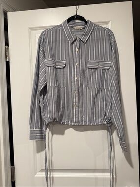 Lucky Brand Blue and White Striped Casual Button-Down Shirt